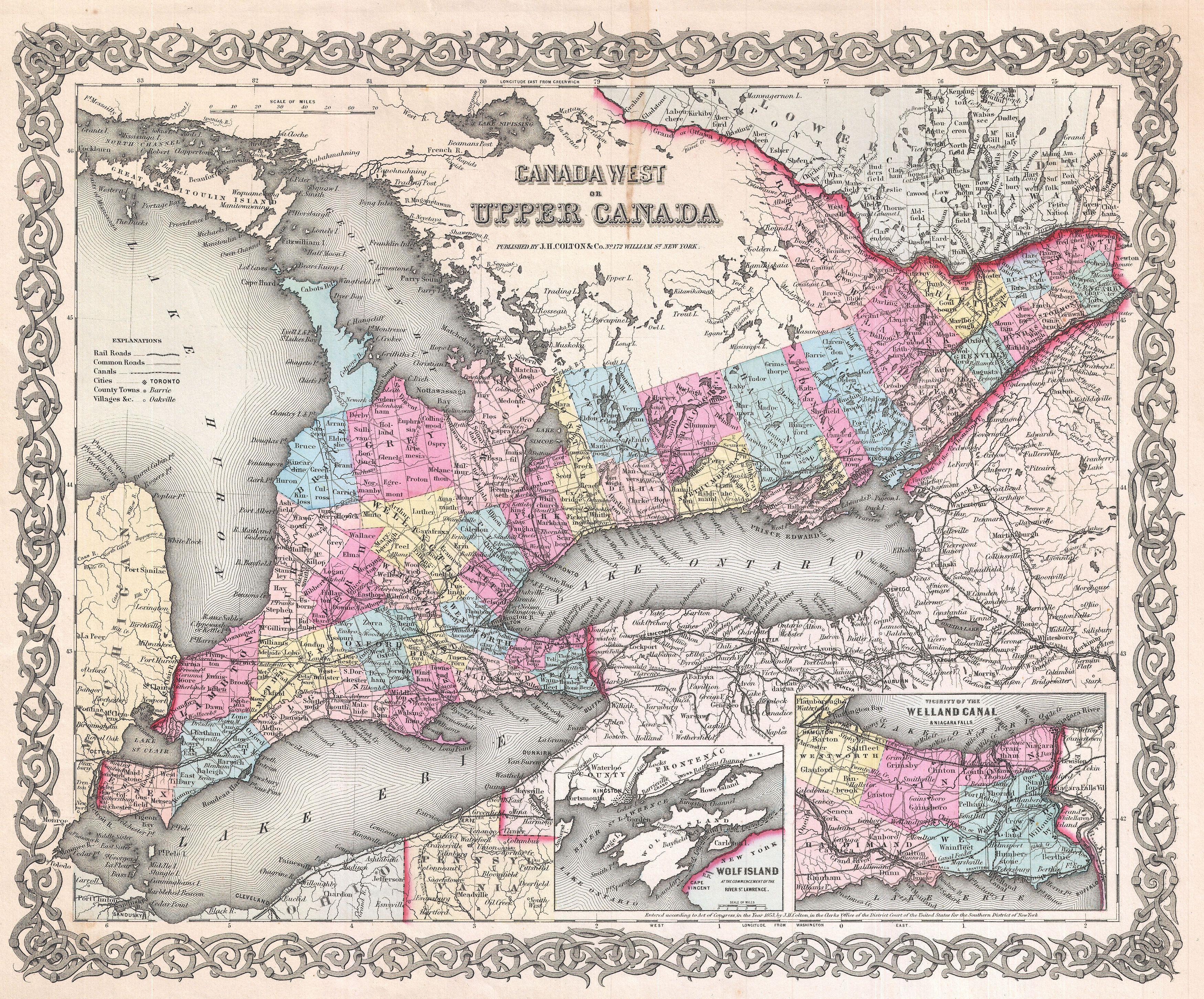 Colton map of Upper Canada (Later Ontario), 1855