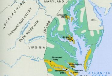 Anthony Johnson's Virginia and Maryland: map of colonia settlement by 1700