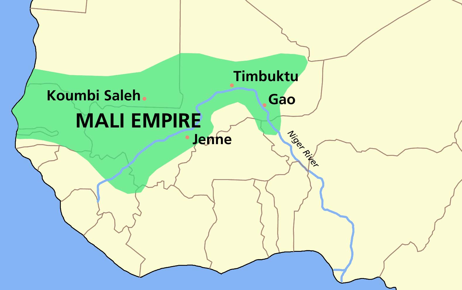 MALI_empire_map Map of the Mali Empire|Mali Empire (ca. 1200- )