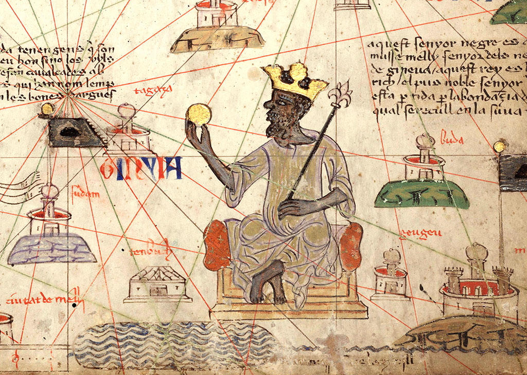 Mansa-Musa-Catalan-Atlas-Abraham-Cresques-1375-sheet-6-detail Fourteenth Century Italian Map of West Africa Showing Mansa Musa
