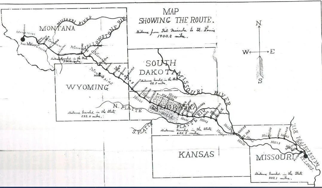 Map Showing Route of the 25th Infantry Bicycle Corps, 1897 (National Archives)
