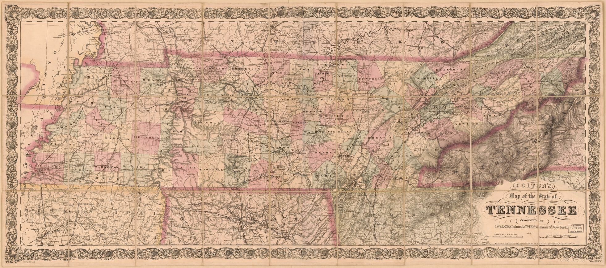 Tennessee map by G.W. & C.B. Colton & Co.