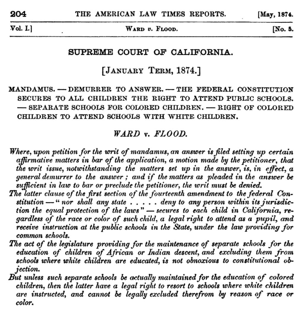 Part of the first page of the supreme court decision.|cityscape showing buildings on both sides of Clay Street with ship masts in the background.
