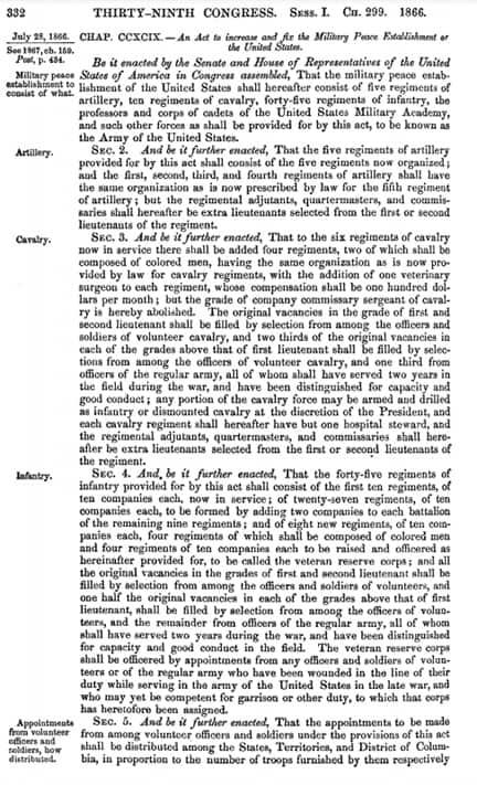 39th Congress Act Creating the Buffalo Soldier Regiments, 1866