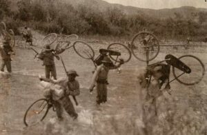 25th Infantry Bicycle Corps Crossing a Stream (Mansfield Library, University of Montana)