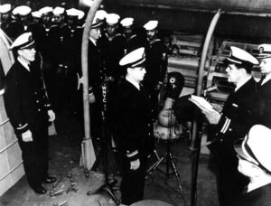 Commissioning Ceremony, USS PC-1264, Lt. Eric S. Purdon in Foreground (U.S. Navy)