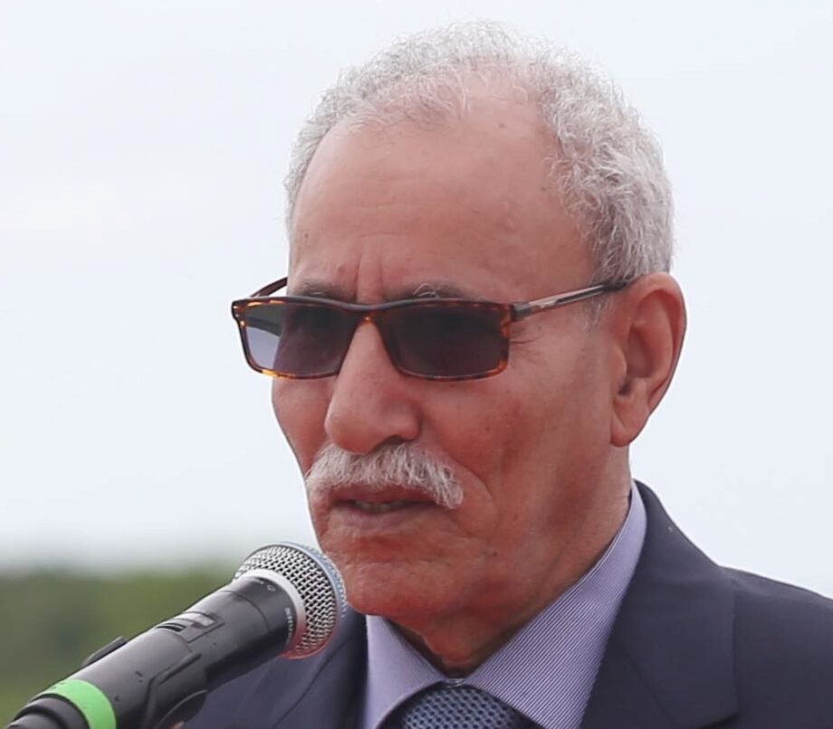 Brahim Ghali speaking into a microphone in 2019