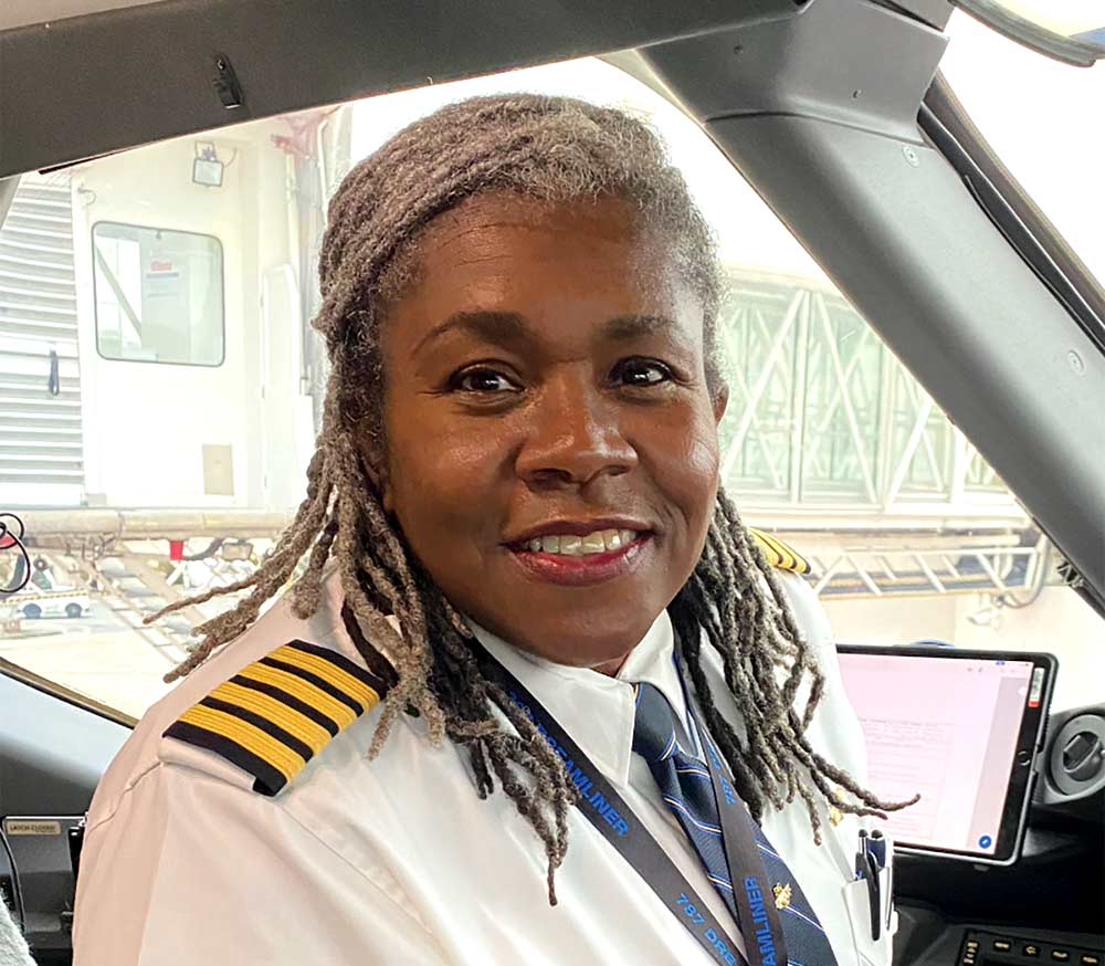 Captain Theresa Claiborne as a United Airlines Pilot (Alpha Magazine)