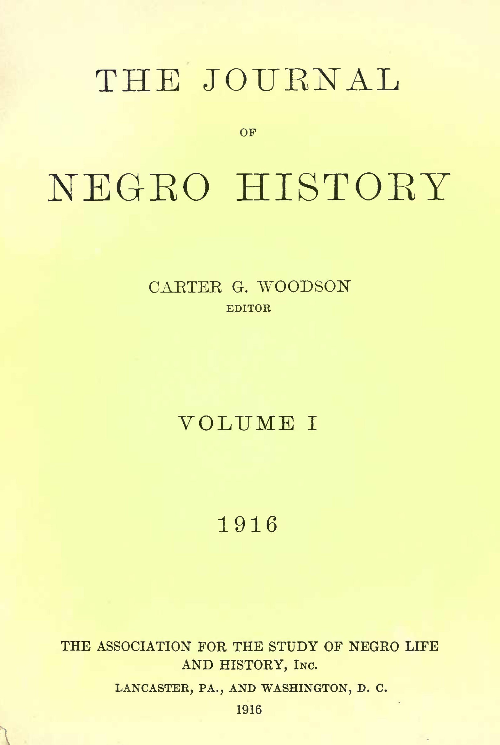 light yellow cover of Journal of Negro History, 1916