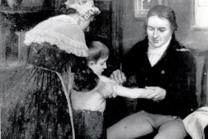 Edward Jenner Vaccinating child in Boston, 1796