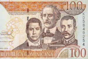 Francisco del Rosario Sánchez, Ramon Mella, and Juan Pablo Duarte on 100 peso note