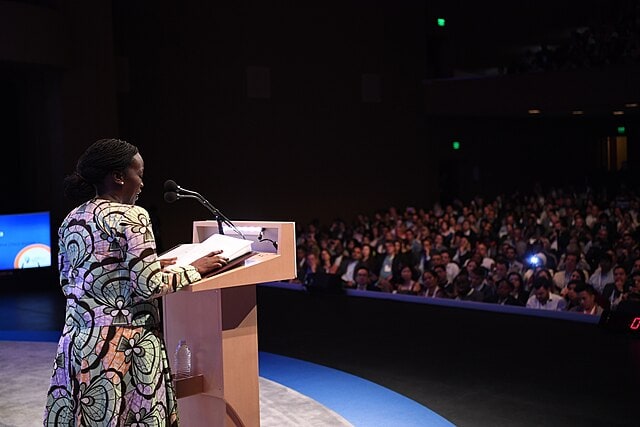Patricia Nzolantima, Young African Leaders Initiative (YALI), gives remarks at the Global Entrepreneurship Summit, held on June 22-24, 2016 at Stanford University in Palo Alto, California.