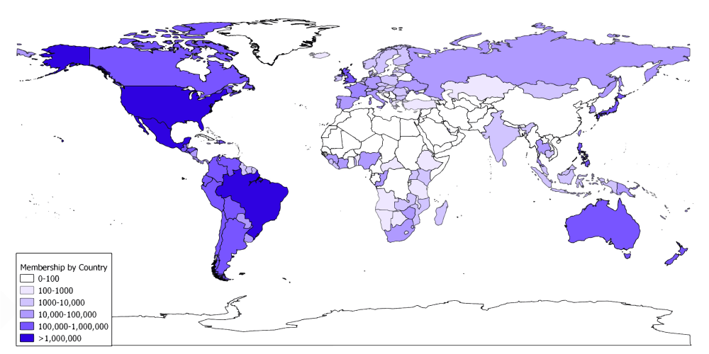 Global Distribution of LDS Church Members in 2009