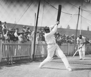 Learie Constantine practising his batting in the nets during the West Indian cricket team's tour of Australia in the 1930–31 season