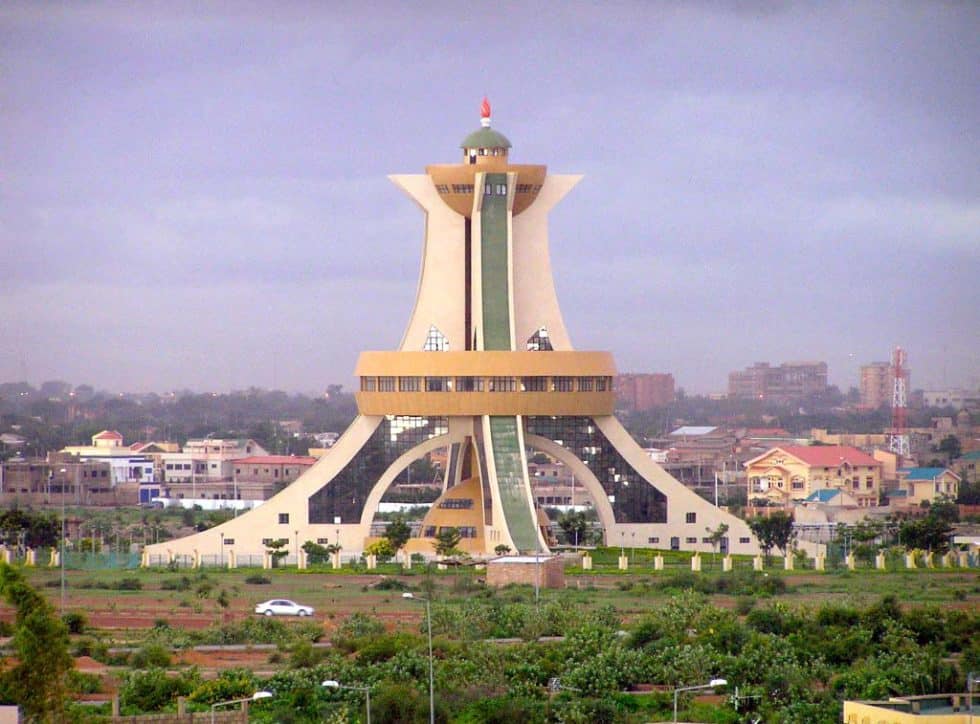 View of Ouagadougou, capital of Burkina Faso, with Memorial of the Martyrs in the foreground