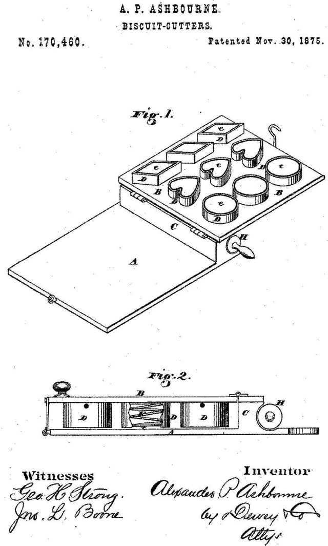 Alexander Ashbourne's biscuit-cutter, Patent No. 170,460, November 30, 1875