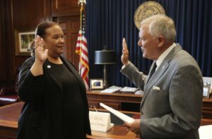 Robyn A. Crittenden Sworn in as Georgia Secretary of State by Gov. Nathan Deal , 2018 (Atlanta Journal Constitution)