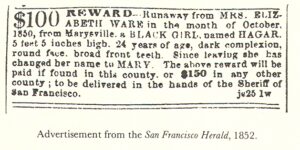 Runaway Slave Ad, San Francisco Herald, 1852