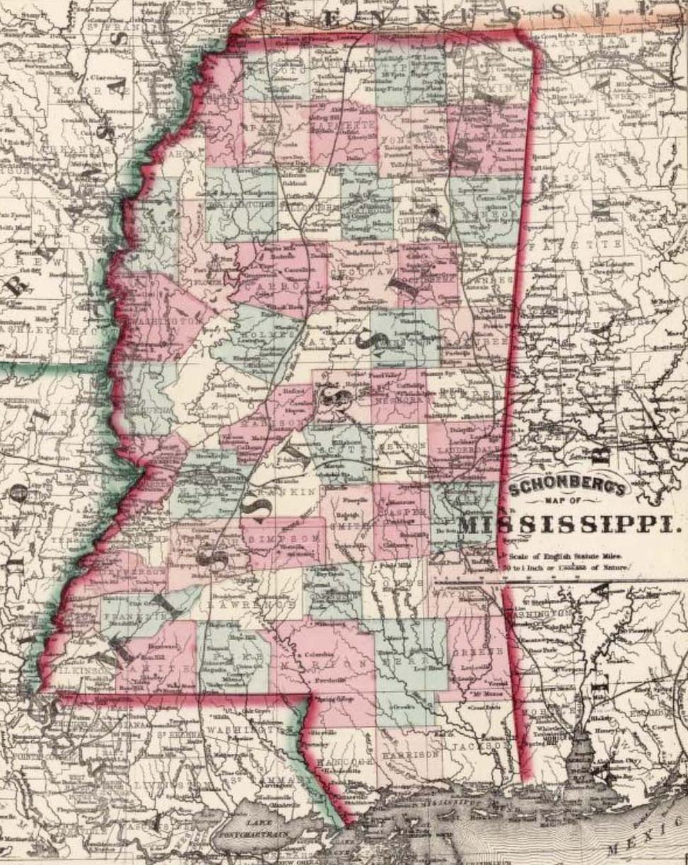 Schonberg's Map of Mississippi, 1867