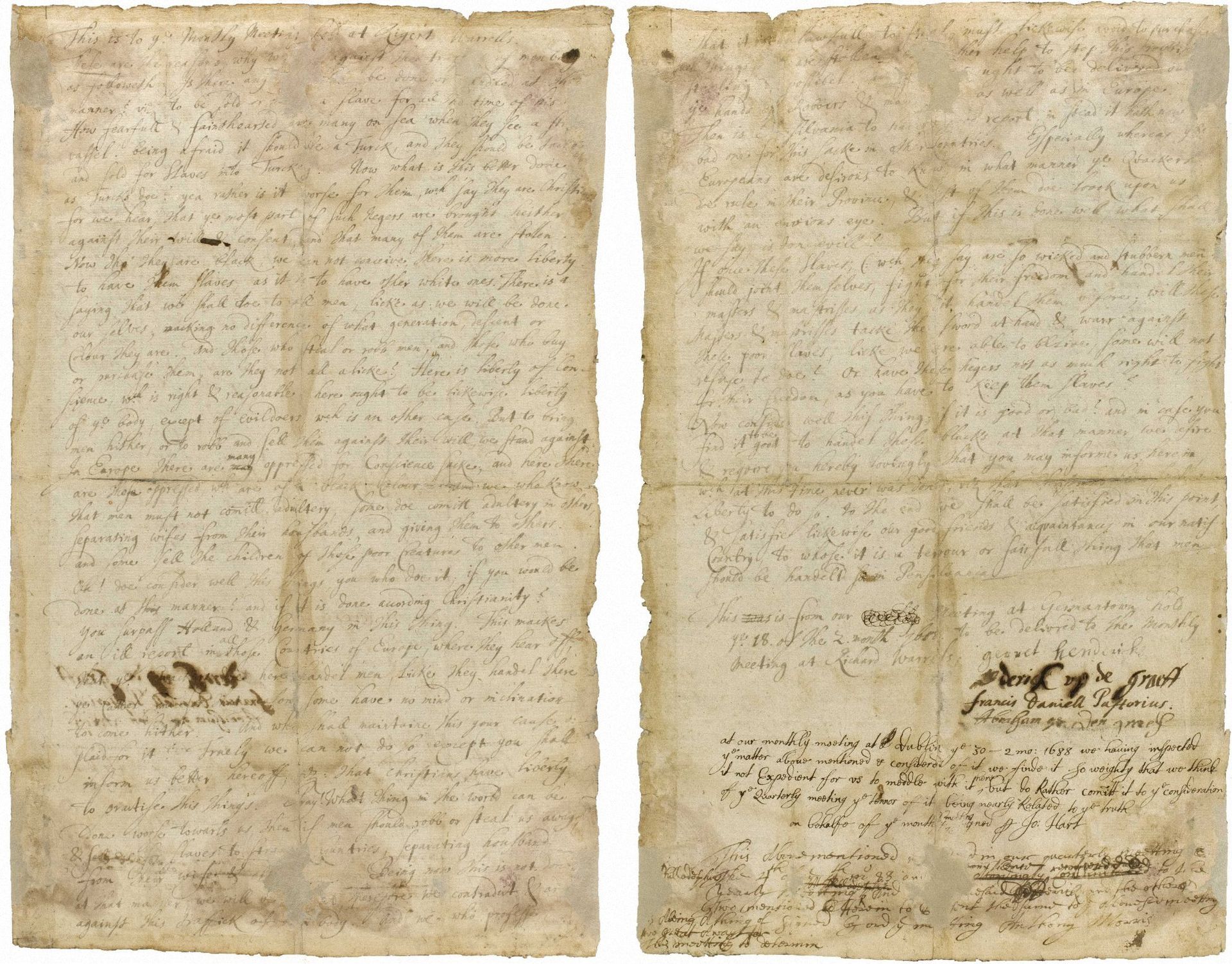 Germantown Quaker Petition Against Slavery (1688) •
