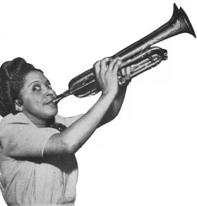 Valaida Snow in 1940 or earlier. Picture in an advertisment for the Swedish Sonora label for which Snow at this time made records during a tour of Sweden. Photo from Advertisment for Sonora records. Public Domain.